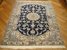 Wool&amp;Silk 4&#39; x 5&#39; Nain SIGNED Rug HAND KNOTTED Persian Fine Rug - £773.58 GBP