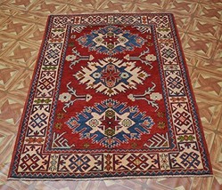 Kazak Hand Knotted 4&#39; x 5&#39; Fascinating Tribal pattern Carpet Rug - £305.21 GBP