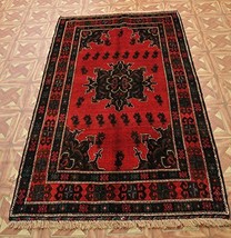 Ethnic Tribal Graceful 3&#39; x 4&#39; Red Rug Fine Quality Tribal Baluch Wool on Wool - £191.42 GBP