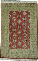 Pink-Gold 4.0 x 6.0 Handmade Wool &amp; Silk Bokhara Rug - £526.32 GBP