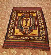 An item in the Home & Garden category: Woven by Afghani Nomads Wool 3x4 Baluch Flat Weave & Wool Pile Rug with KILIM