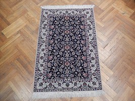 Navy Blue ALL-OVER Persian 4x6 Signed Wool&amp;Silk Isfahan Rug - £2,023.43 GBP