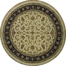 Ivory-Black 8&#39; x 8&#39; NEW Wool&amp;Silk Tabriz Round Rug - £1,243.19 GBP