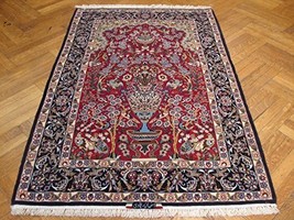 Silk&amp;Wool Red Persian Esfahan Rug Super Fine Quality Silk&amp;Wool on Silk A... - £1,941.54 GBP