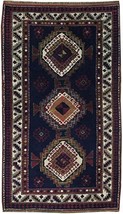 Rectangular 4&#39; x 7&#39; Handmade Kazak Carpet Navy-Ivory Carpet - $520.97