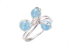 Charm Ring / Sterling SIlver Dangle Ring /  Aquamarine &amp; Diamond Ring / Everyday - £166.48 GBP