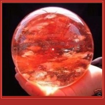 Rare Fire Red Quartz Crystal Ball Meditation Orb Sphere and Wood Stand - £71.90 GBP+