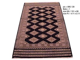 3&#39; x 5&#39; BLACK Jaldar Bokhara Famous Carpet Rug Wool &amp; Silk Tight Weave - £241.17 GBP