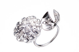 Lotus ring / Chunky Ring / Silver &amp; Diamond ring / Adjustable ring / Statement  - £131.89 GBP