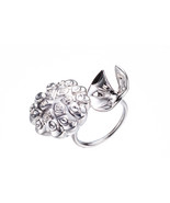 Lotus ring / Chunky Ring / Silver &amp; Diamond ring / Adjustable ring / Sta... - $228.92 CAD