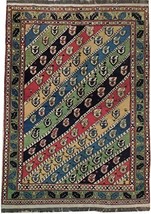 Pakistani Hand Woven Rug 5&#39; x 7&#39; Striped Multi-Color Elegant Fancy Rug - £622.30 GBP