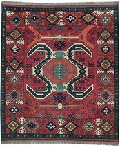 Pak Kazak Geometric Hand Woven Squarish 6x6 Fine Wool Rug Fancy Design - £473.68 GBP