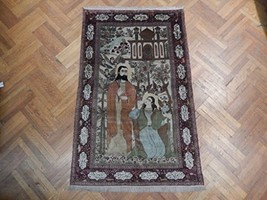 Religious Poems&amp;Angels 4x7 Persian Qum Silk Rug - £4,542.48 GBP