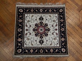 Square Silk Carpet Handmade 3x3 Rug - TABRIZ DESIGN - £508.79 GBP