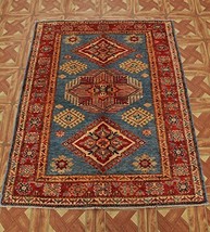 Ghazni Wool Blue Indoor Rug Antiqued Technique 3&#39; x 4&#39; Super Kazak Area Rug - £305.80 GBP