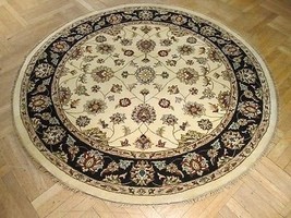 6&#39; Round NEW Handmade Beige/Black Agra Rug - £290.84 GBP