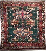 6&#39; by 6&#39; feet square green-red Kazak Area Rug - £456.86 GBP