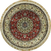 Vivid Red 5&#39; X 5&#39; Handmade Silk Round Rug   Oriental - £787.49 GBP
