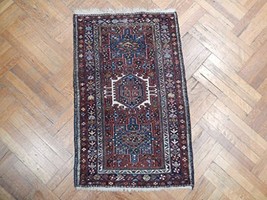 Brick Red Handmade 2x4 Antique Persian Karaja Wool Rug - £290.29 GBP