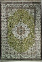 7x10 New Hand Knotted Silk Rug Carved Zari Gold - £2,153.86 GBP