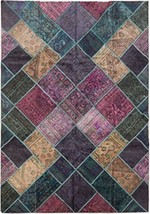Pre-Owned 7&#39; x 10&#39; Antique Worn Patchwork Area Rug BRIGHT SHAGGY - £276.44 GBP