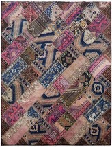 8 X10 Old Hand Knotted Patchwork Rug Traditional Iran Pieces Bright Strong Color - £276.44 GBP