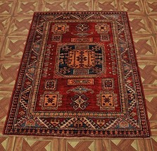 Burgundy Super Kazak 3&#39; x 4&#39; Gorgeous Silky Carpet Rug Fine Quality - £232.42 GBP