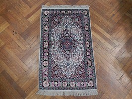 Ivory - Purple accent Hand Knotted 3x4 Kashmir Silk Rug - £255.88 GBP