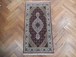 Small Handmade 2x5 Wool &amp; Silk Indian Tabriz Mahi Rug - £317.01 GBP
