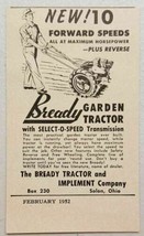 1952 Print Ad Bready Garden Tractors 10 Forward Speeds Solon,Ohio  - £7.24 GBP
