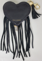 Rebecca Minkoff Black Leather Heart Fringe Wallet Pouch Keychain - £39.42 GBP