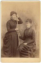Circa 1880&#39;S Cabinet Card Beautiful Sisters Sitting On Swing Victorian Dresses - £13.12 GBP