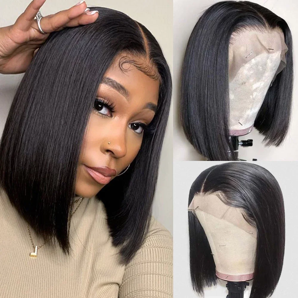 13x4 Brazilian Lace Front Human Hair Wigs Short Straight Bob Wig For Wom... - $46.23+