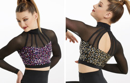 Weissman Mixify Sequin Mesh Cage Strap Crop Top Dancewear Size XL Mock Neck - £11.73 GBP