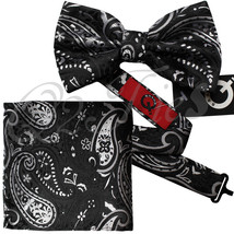 Men&#39;s Floral Paisley Bow tie and Pocket Square Hankie Sets Wedding Party... - £9.27 GBP