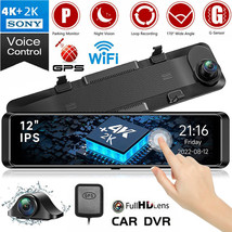 4K 12&quot; Dual Dash Cam Car Rear View Mirror Gps Camera Dvr Wifi Video Recorder Wdr - £137.02 GBP