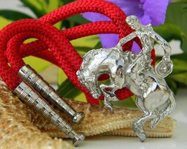 Vintage Bolo Tie Rodeo Cowboy Bucking Bronco Horse Silver Tone Red - £15.94 GBP