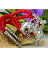 Vintage Bolo Tie Rodeo Cowboy Bucking Bronco Horse Silver Tone Red - £15.65 GBP