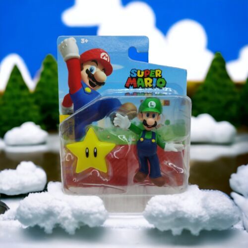 Super Mario Brothers 2.5" Figure Luigi w Super Star Jakks Pacific Collectable  - £11.74 GBP
