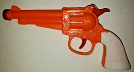 Vintage Platic Pretend 1970&#39;s Colt 45 Click Gun Orange and White New Old... - $7.99