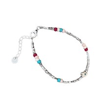 925 Sterling Silver Colorful Beads Pink Flowers Broken Silver Bracelet For Women - £44.65 GBP