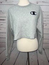 Champion Sweatshirt Gray Medium Hoodie Crop Top Logo Reverse Weave Womens - $26.23