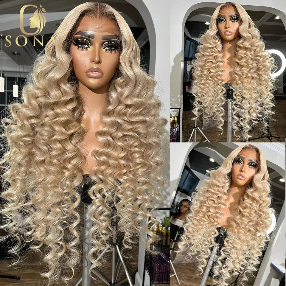 13x4 HD Transparent Lace Front Wig 32 Inch 27 613 Honey Blonde Dark Root 13 - £84.92 GBP+