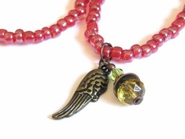 Belly Jewelry Stretch Belly Chain with Red Beads and Wing Charm Dangle - $14.00