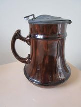 Compatible With Antique Brown Glaze Pewter Cover Hinged Pitcher Syrup 7 X 6&quot; Ori - £43.39 GBP