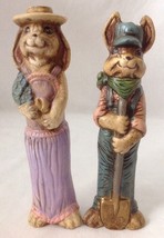 2 Vintage Ceramic Easter Bunny Rabbit Figurines Boy and Girl Weathered 8&quot; Tall - £15.92 GBP