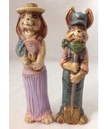 2 Vintage Ceramic Easter Bunny Rabbit Figurines Boy and Girl Weathered 8... - £15.92 GBP