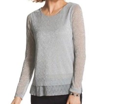 EASYWEAR by Chico’s 2 dove gray ulitmate layer silvery shimmer top M/L - £24.86 GBP