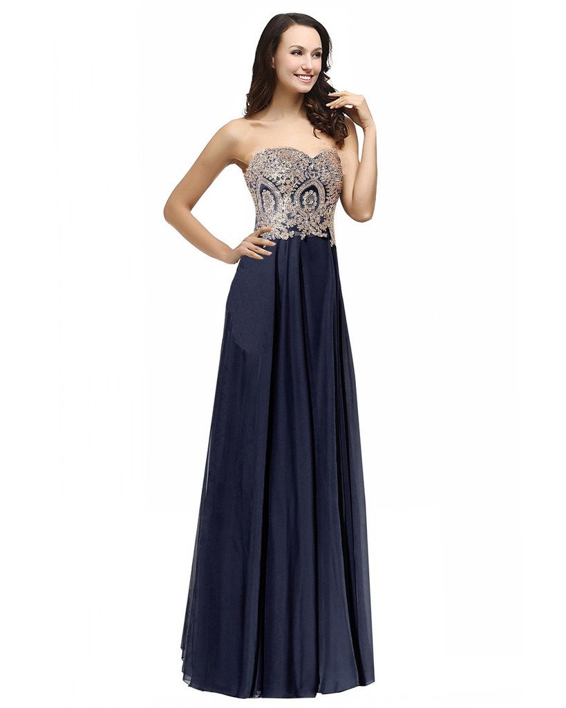 Kivary Sweetheart Gold Lace Crystals Long A Line Beaded Formal Prom Evening Dres