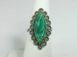 LARGE MALACHITE Vintage RING in Sterling Silver - 1 1/4 inches long - Si... - $90.00
